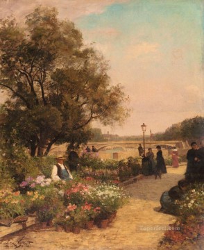  pre - Gilbert Vibert Gabriel Quai Aux Fleurs landscape Belgian painter Alfred Stevens Impressionism Flowers